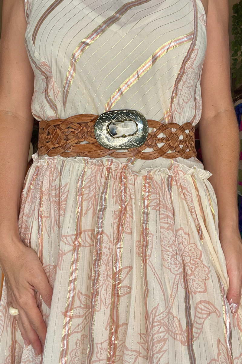Belt Braided Leather - Tan/Silver