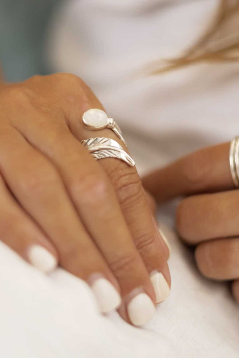 Moonstone Feather Wrap Ring