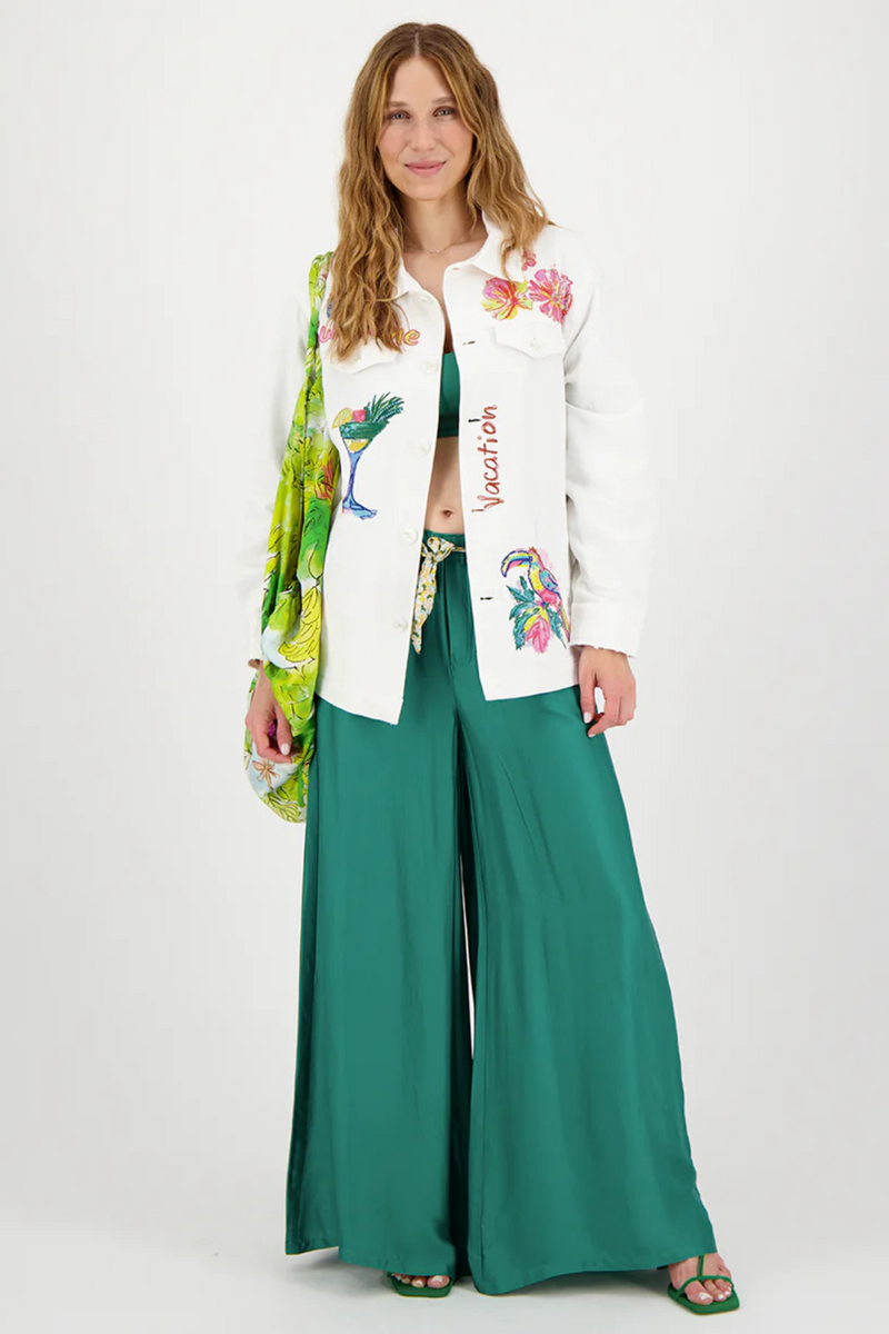 Briann Embroidered Denim Jacket - White