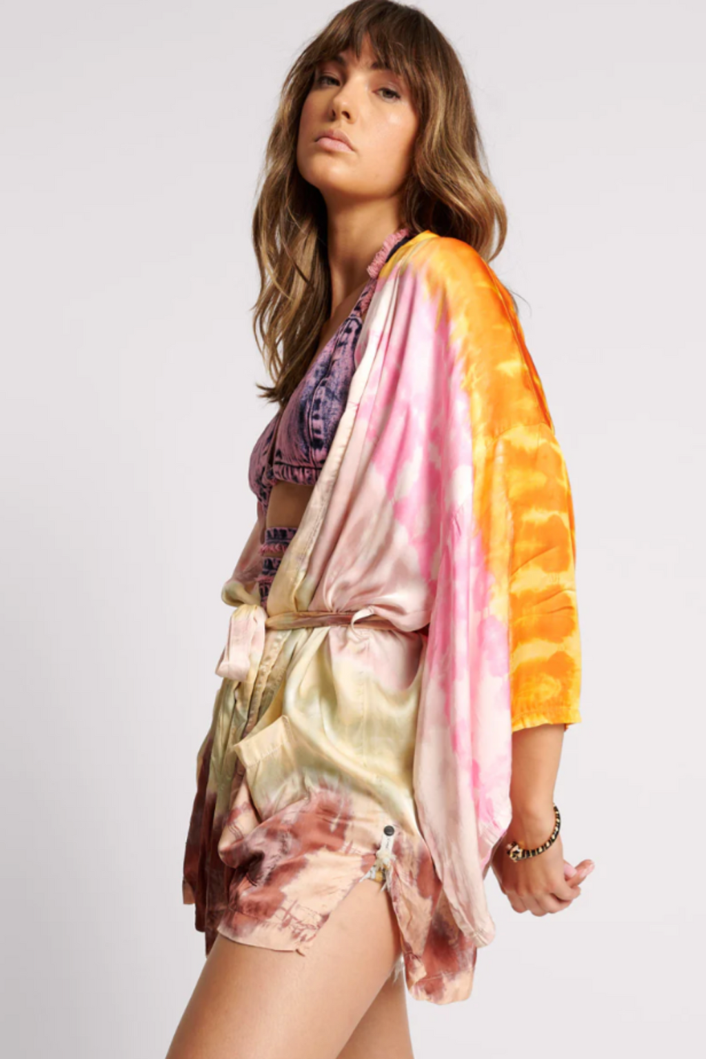 Hand Dyed Satin Kimono - Mirage