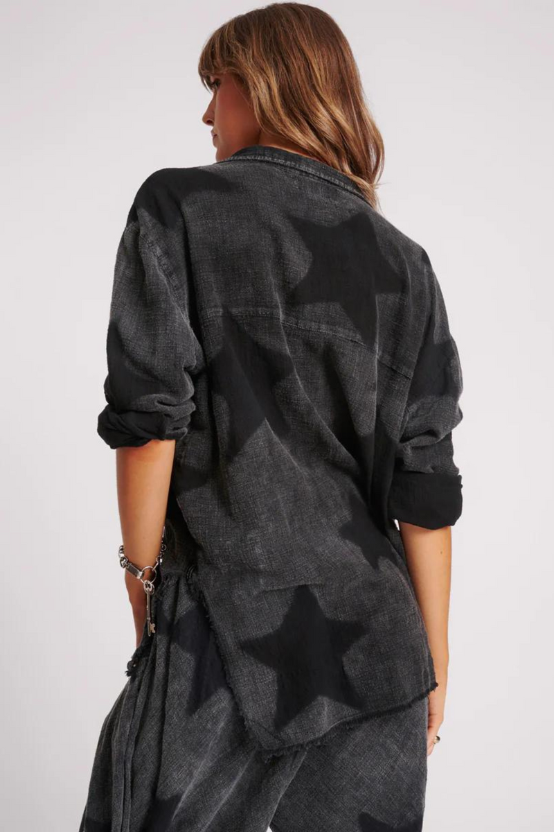 Muslin Longline Shirt - Black Star