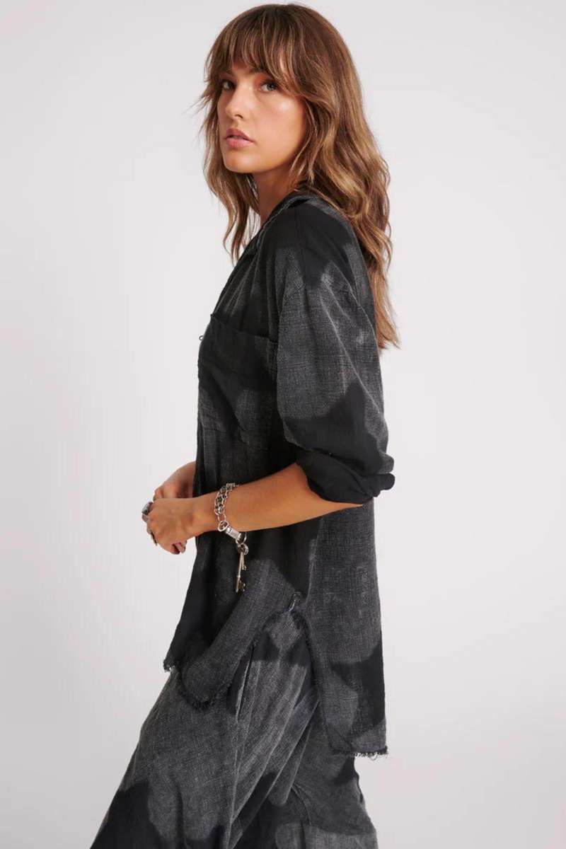 Muslin Longline Shirt - Black Star