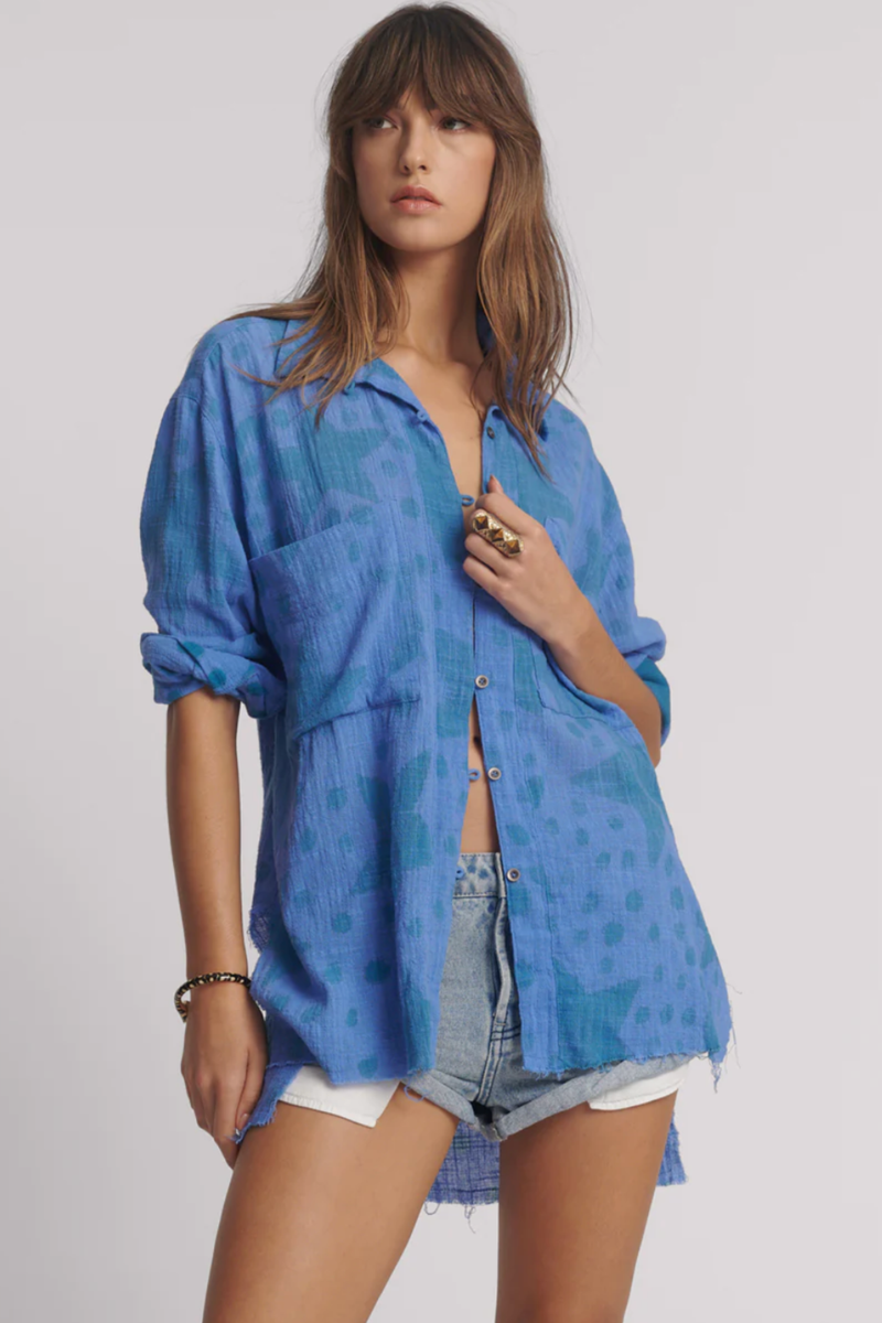 Polka Star Muslin Shirt - Blue