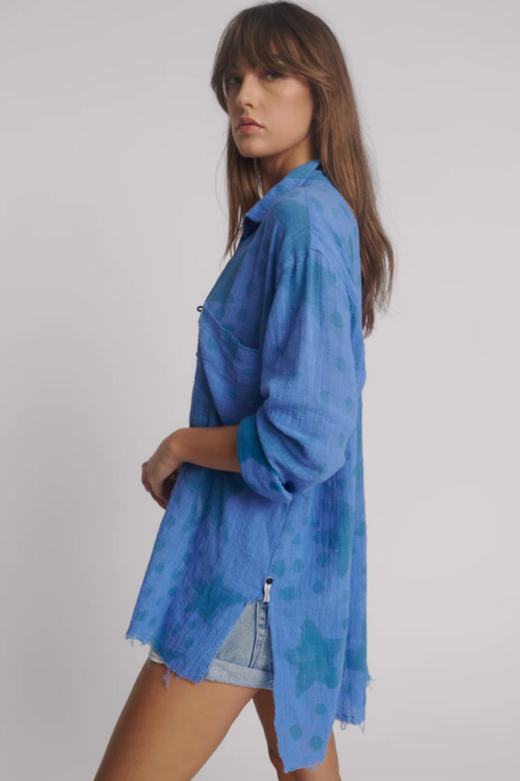 Polka Star Muslin Shirt - Blue