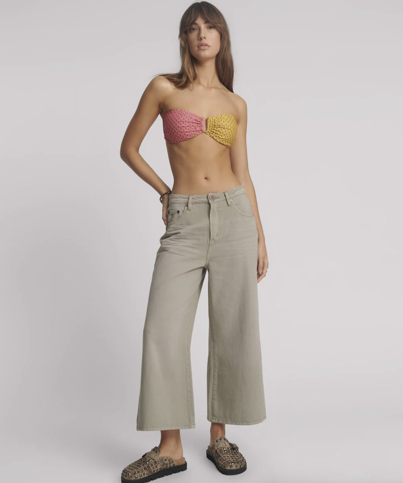 Cropped High Waisted Jeans - Faded Khaki