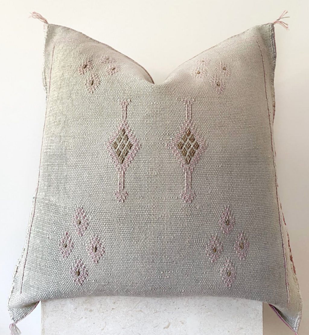 Cactus Silk Cushion - Grey & Lilac