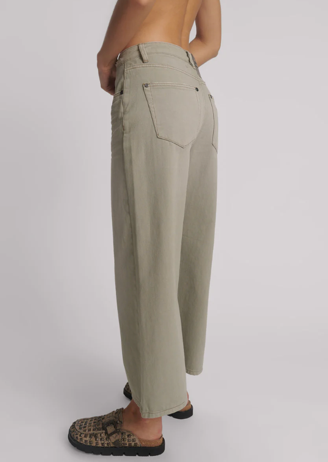 Cropped High Waisted Jeans - Faded Khaki