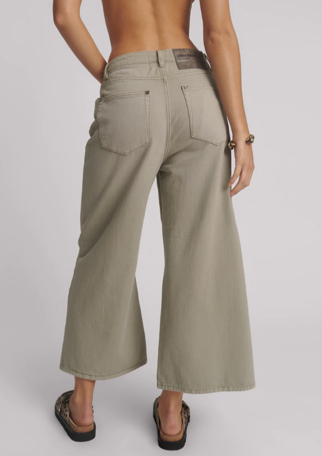 Cropped High Waisted Jeans - Faded Khaki