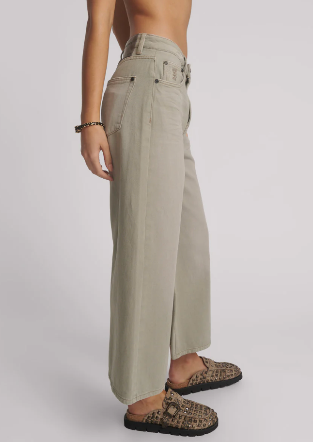 Cropped High Waisted Jeans - Faded Khaki