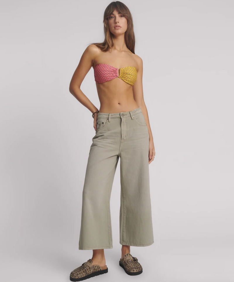 Cropped High Waisted Jeans - Faded Khaki