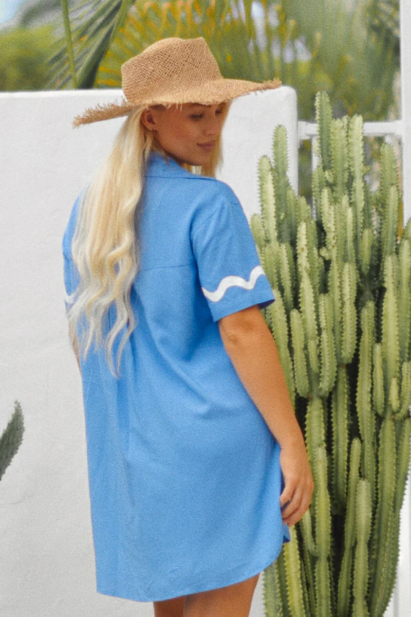 Shirt Dress - Wine Club Blue