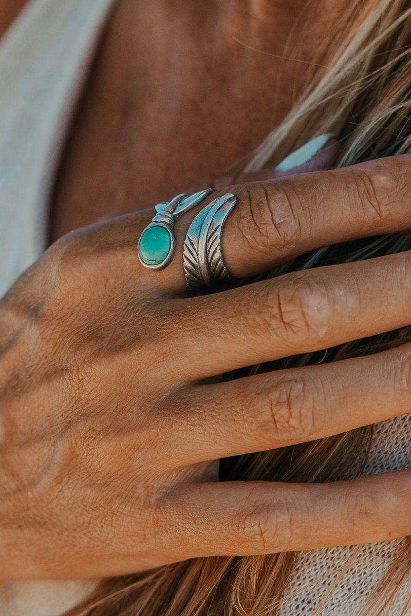 Turquoise Feather Wrap Ring