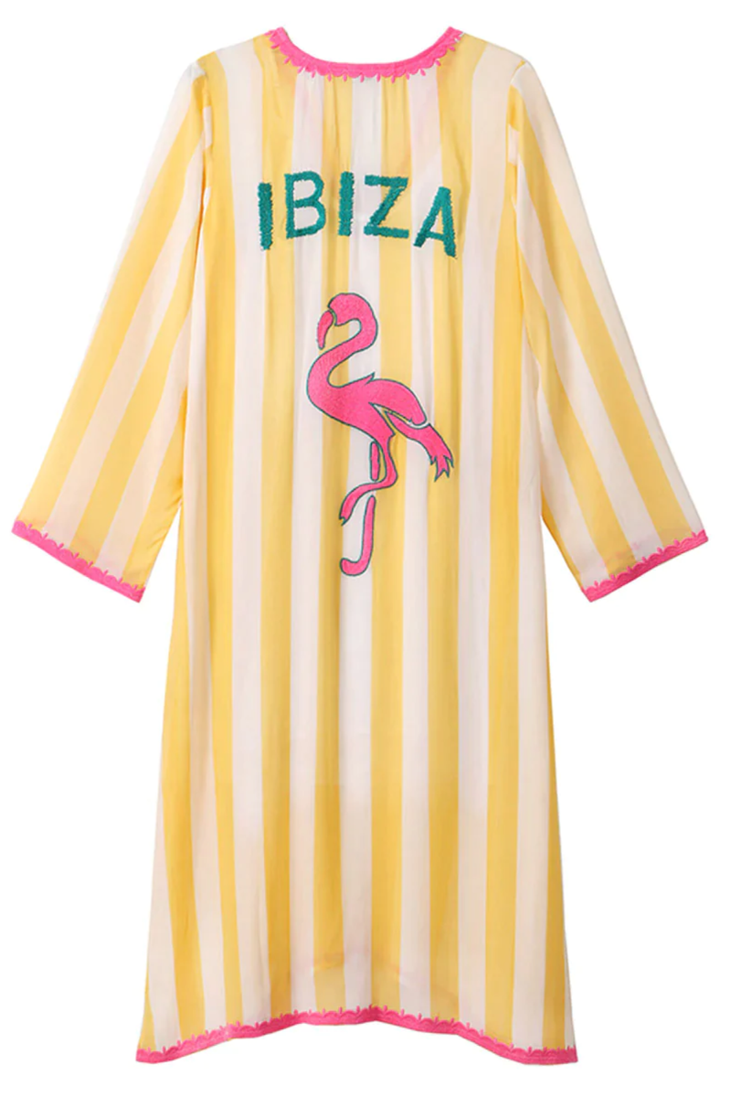 Claire V-Neck Dress - Ibiza Yellow Stripe