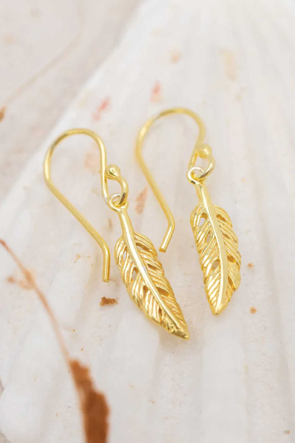 Feather Wing Drop Earrings - Gold