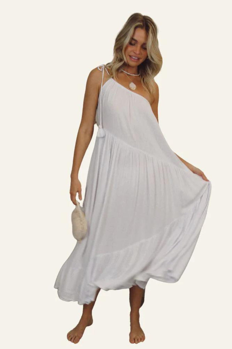 Halcyon One Shoulder Dress - White