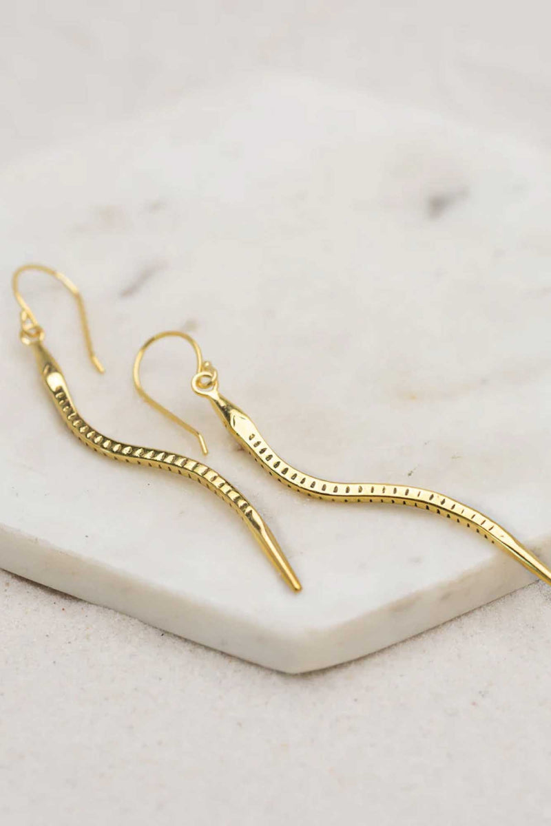 Snake drop Earrings w Malachite - Gold